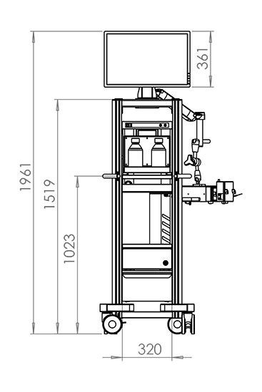 NanoFlowSizer trolley with mounted laptop